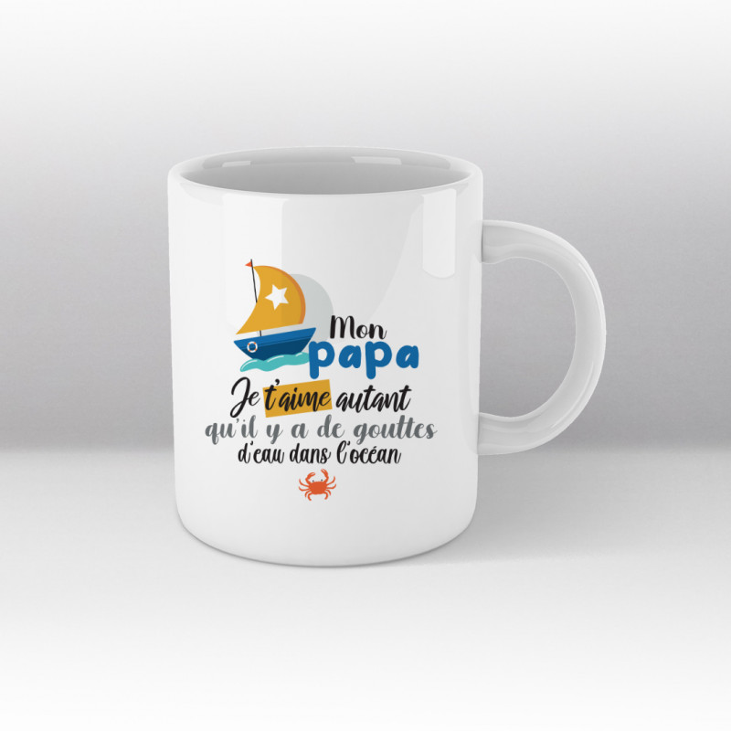 Mug Mon papa, je t'aime autant qu'il y a de gouttes d'eau dans l'océan - Blanc Mug Mon papa, je t'aime autant qu'il y a de gouttes d'eau dans l'océan - Blanc
