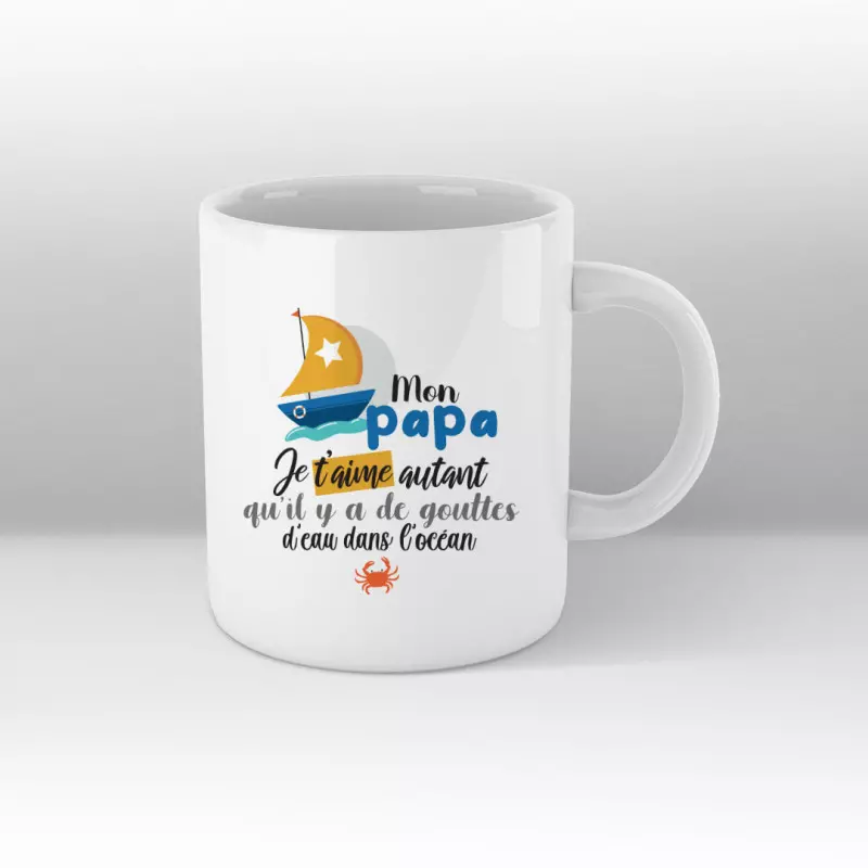 Mug Mon papa, je t'aime autant qu'il y a de gouttes d'eau dans l'océan - Blanc