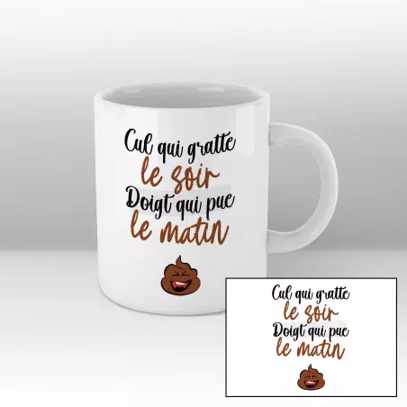 Mug Cul qui gratte, doigt qui pue Blanc