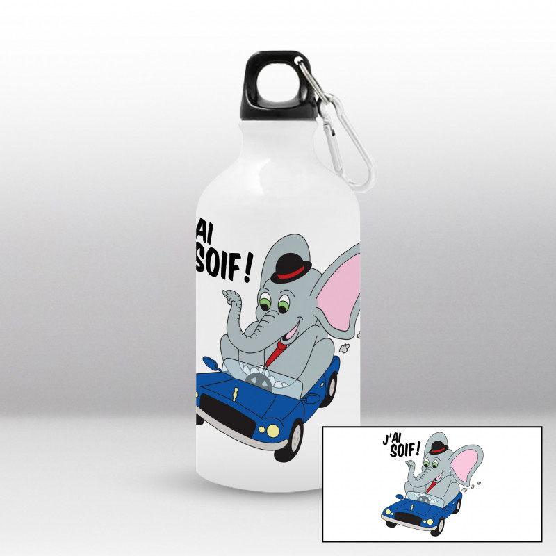 Gourde Éléphant sur une voiture bleue Gourde Éléphant sur une voiture bleue
