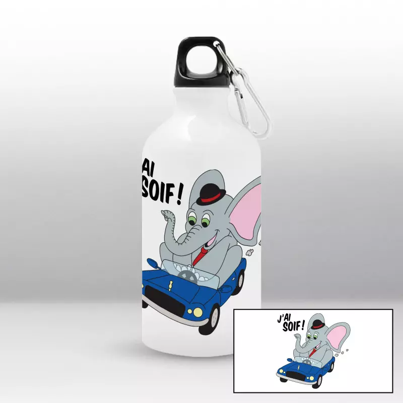 Gourde Éléphant sur une voiture bleue Gourde Éléphant sur une voiture bleue