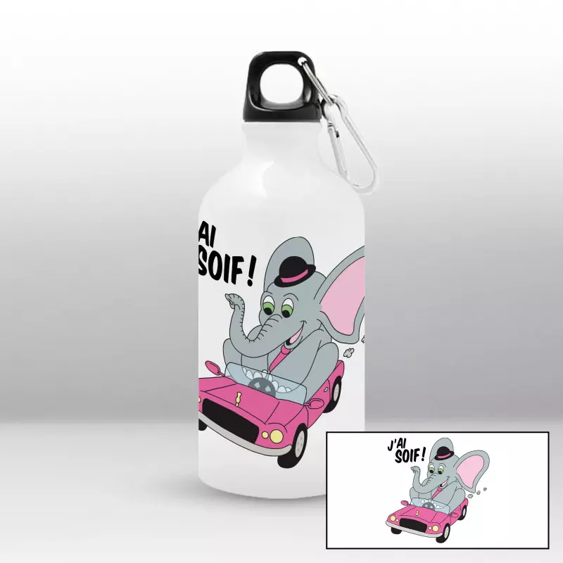 Gourde Éléphant sur une voiture rose Gourde Éléphant sur une voiture rose