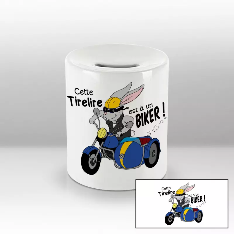 Tirelire Lapin moto bleue