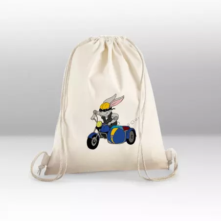 Sac à trésors Lapin moto bleue