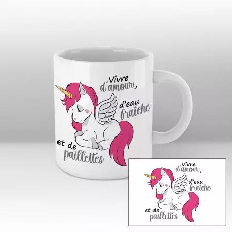 Mug Licorne paillettes Blanc