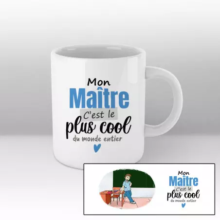 Mug Mon maître c'est le plus cool du monde entier avec dessin - blanc