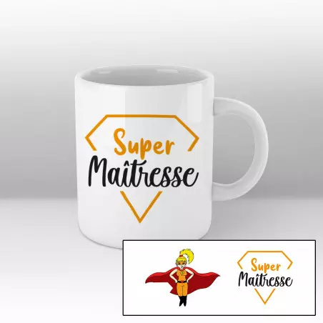 Mug Super Maîtresse cartoon - blanc