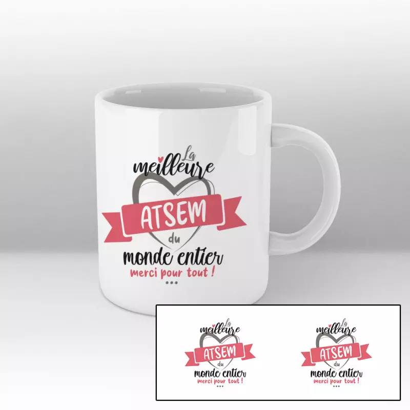 Mug La meilleure ATSEM du monde entier, merci pour tout (cartoon) - blanc Mug La meilleure ATSEM du monde entier, merci pour tout (cartoon) - blanc