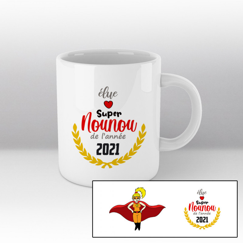 Mug Élue super nounou de l'année (cartoon) - blanc Mug Élue super nounou de l'année (cartoon) - blanc