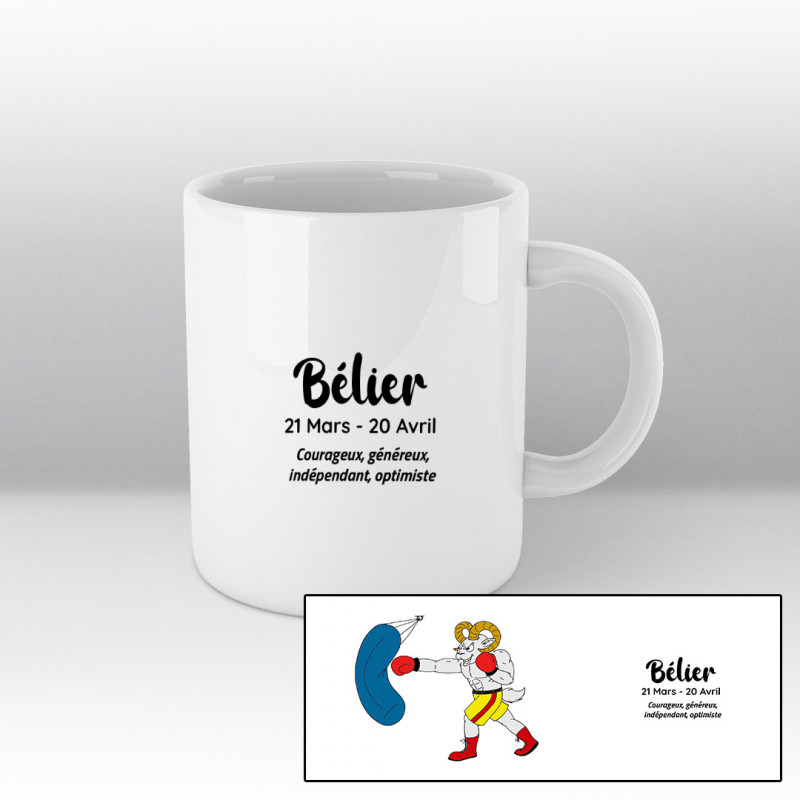 Mug bélier blanc - sac bleu - short jaune Mug bélier blanc - sac bleu - short jaune