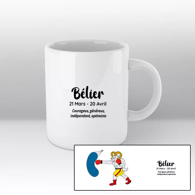 Mug bélier blanc - sac bleu - short jaune Mug bélier blanc - sac bleu - short jaune