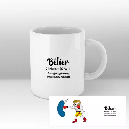 Mug bélier blanc - sac bleu - short jaune