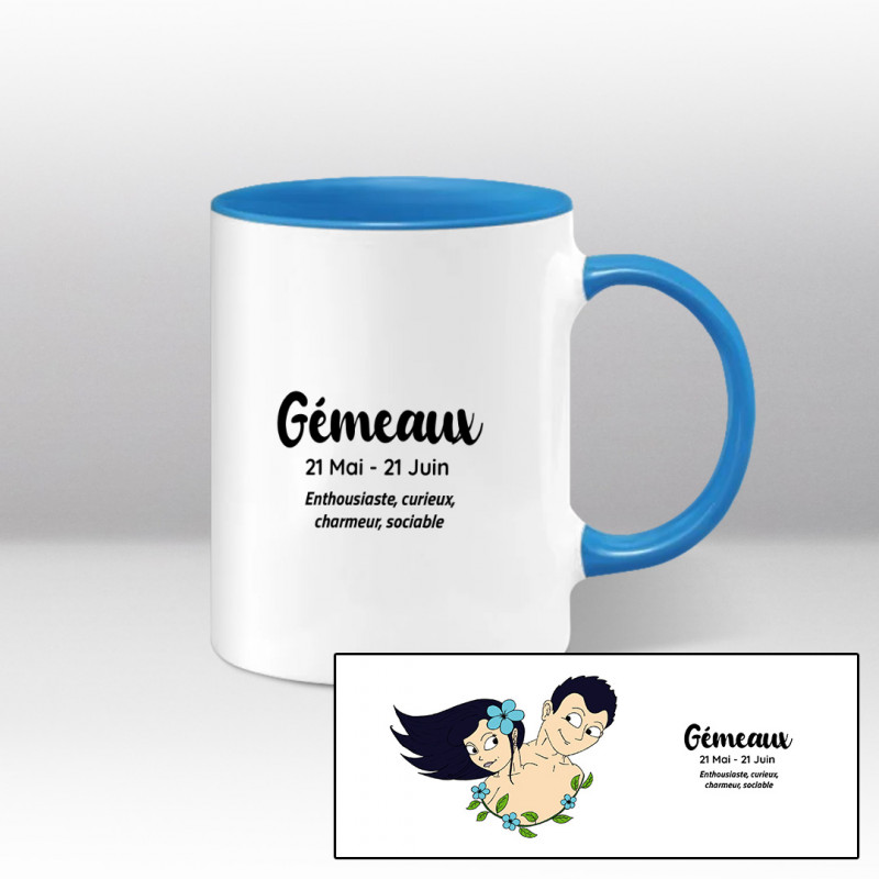 Mug blanc et bleu - Gémeaux cheveux noirs Mug blanc et bleu - Gémeaux cheveux noirs