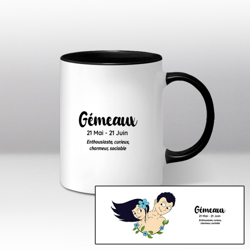 Mug blanc et noir - Gémeaux cheveux noirs Mug blanc et noir - Gémeaux cheveux noirs