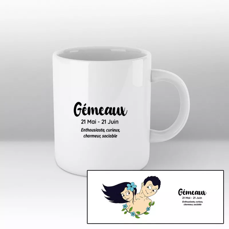 Mug blanc - Gémeaux cheveux noirs