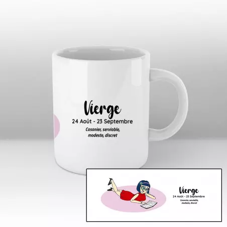 Mug blanc - Vierge tapis rose robe rouge