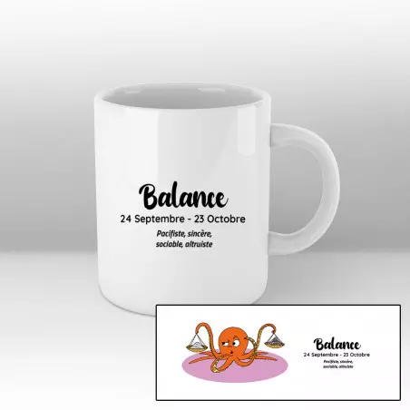 Mug blanc - Pieuvre orange sur fond rose