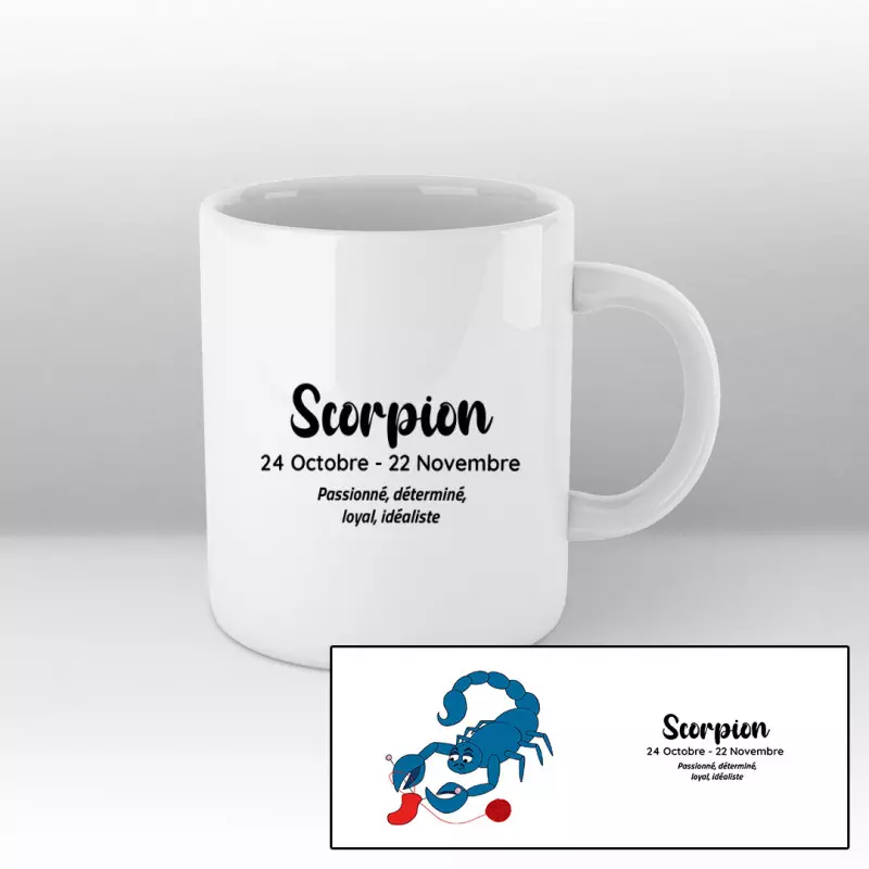 Mug blanc - Scorpion bleu laine rouge