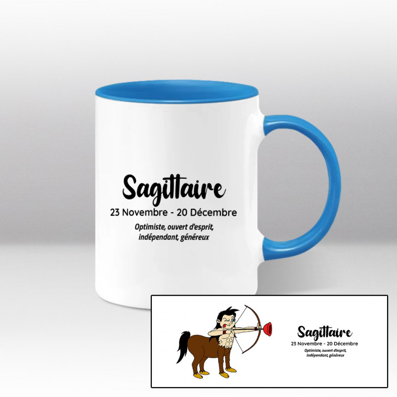 Mug blanc et bleu - Sagittaire pelage marron Mug blanc et bleu - Sagittaire pelage marron