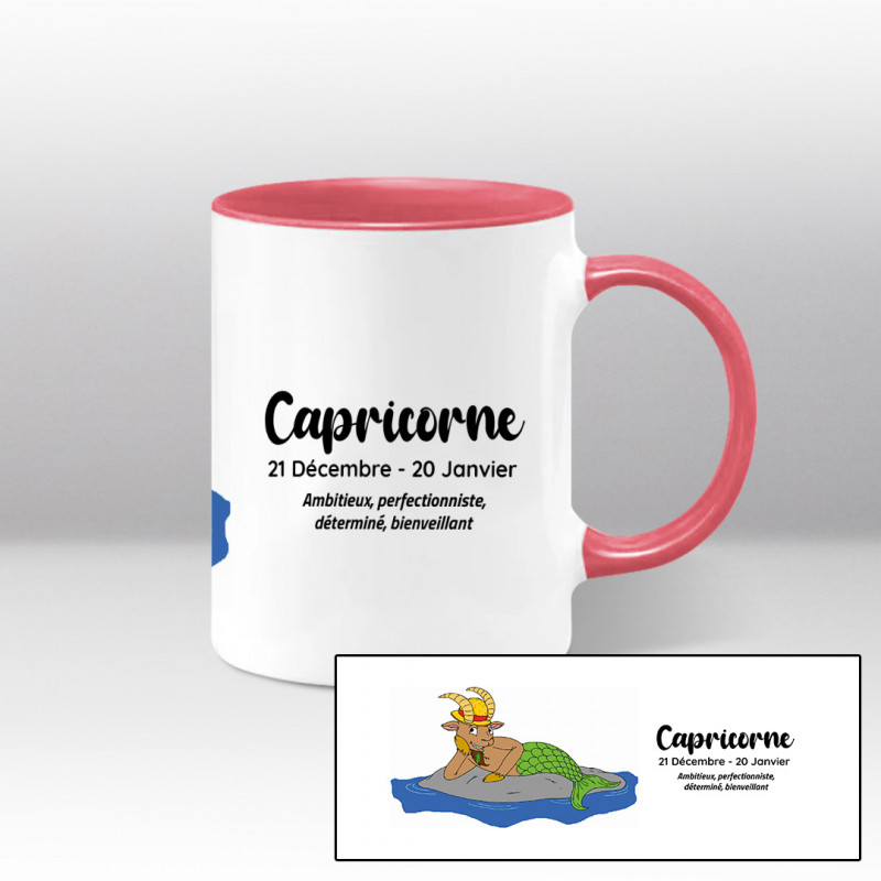 Mug blanc et rose - Capricorne queue verte Mug blanc et rose - Capricorne queue verte