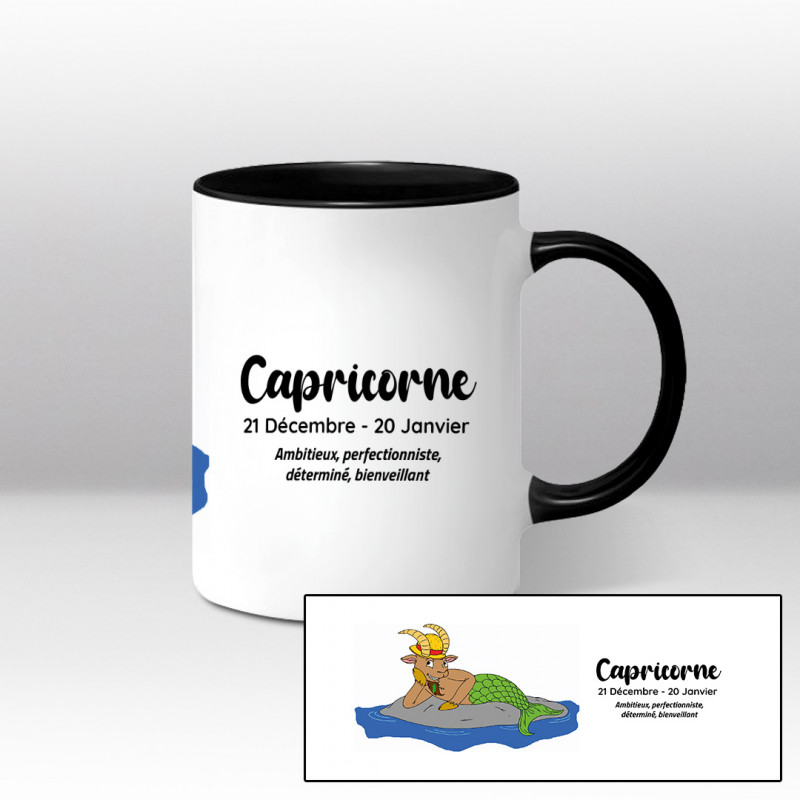 Mug blanc et noir - Capricorne queue verte Mug blanc et noir - Capricorne queue verte