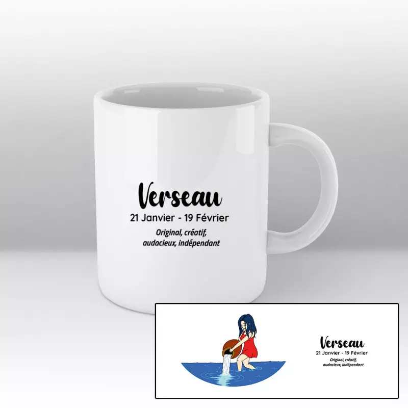 Mug blanc - Verseau cheveux noirs