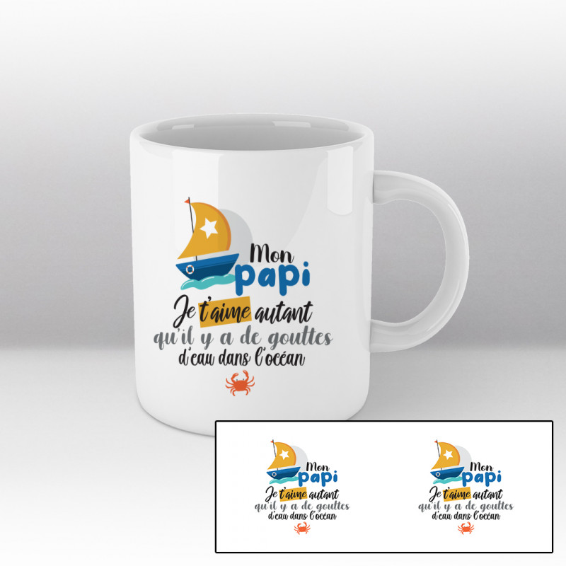 Mug Mon papi, je t'aime autant qu'il y a de gouttes d'eau dans l'océan - Blanc Mug Mon papi, je t'aime autant qu'il y a de gouttes d'eau dans l'océan - Blanc
