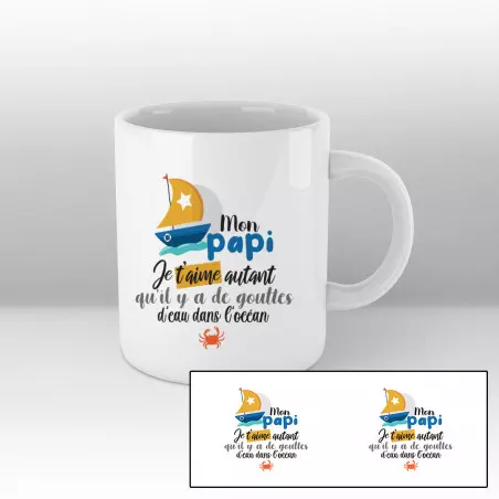 Mug Mon papi, je t'aime autant qu'il y a de gouttes d'eau dans l'océan - Blanc