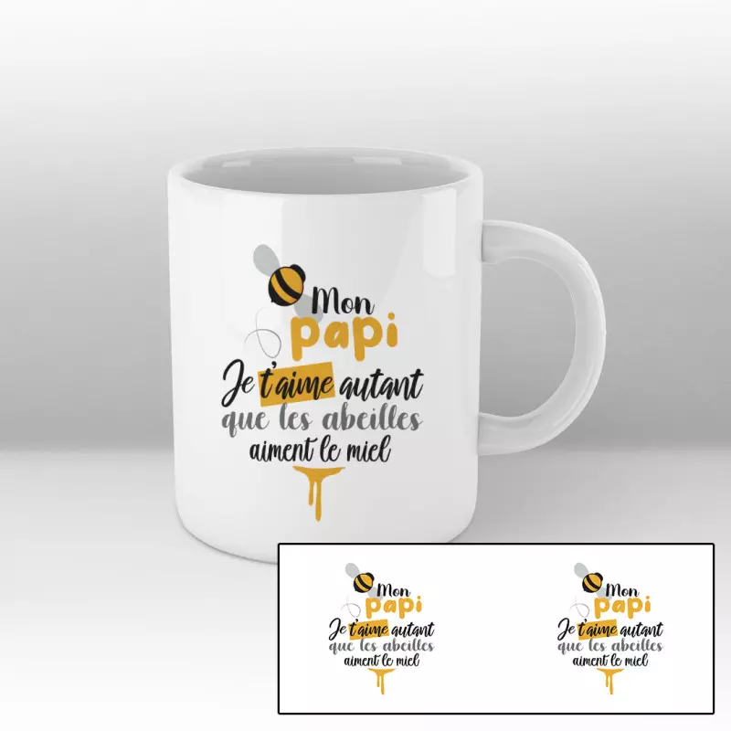 Mug Mon papi, je t'aime autant que les abeilles aiment le miel - Blanc