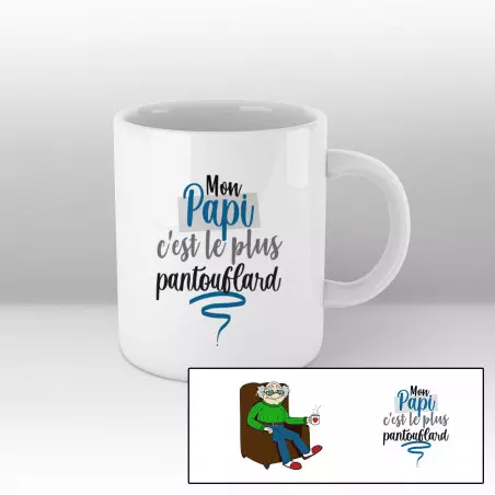 Mug Papi pantouflard cartoon - Blanc