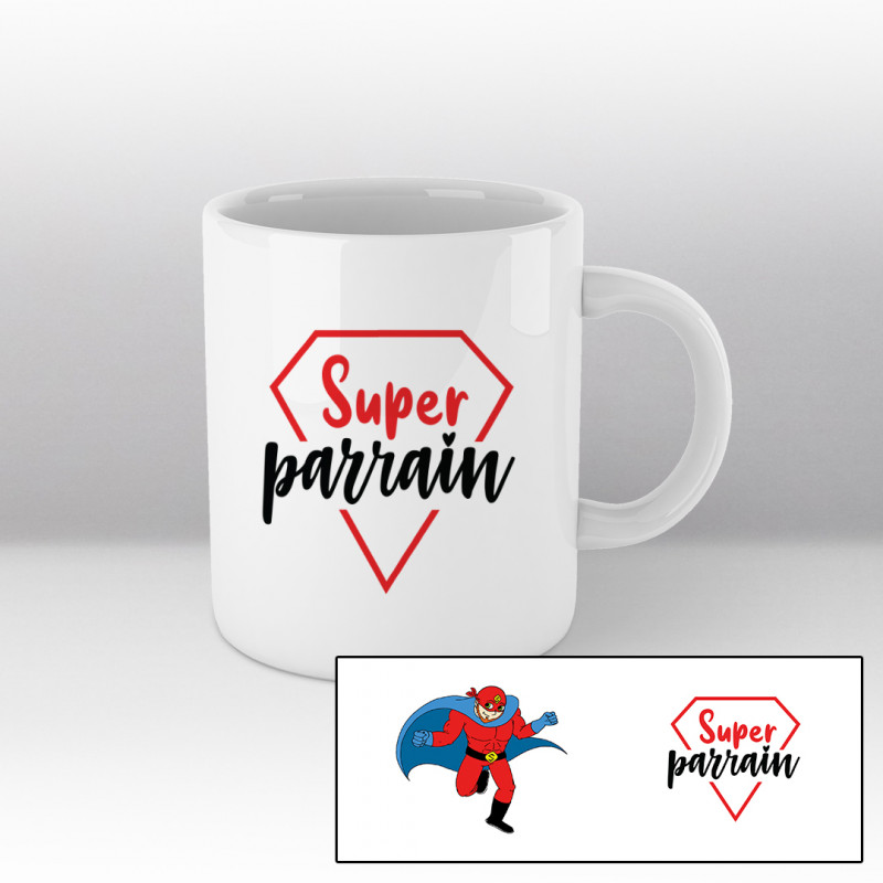 Super parrain cartoon héroïque - mug blanc Super parrain cartoon héroïque - mug blanc