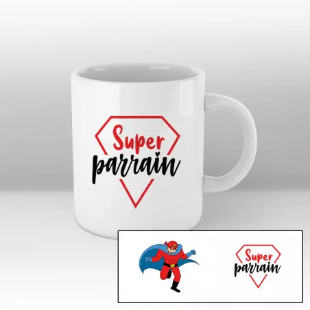 Super parrain cartoon héroïque - mug blanc