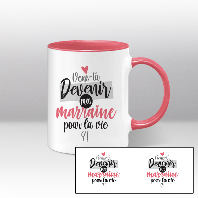 Veux tu devenir ma marraine pour la vie ?! - Mug bicolore blanc et rose Veux tu devenir ma marraine pour la vie ?! - Mug bicolore blanc et rose