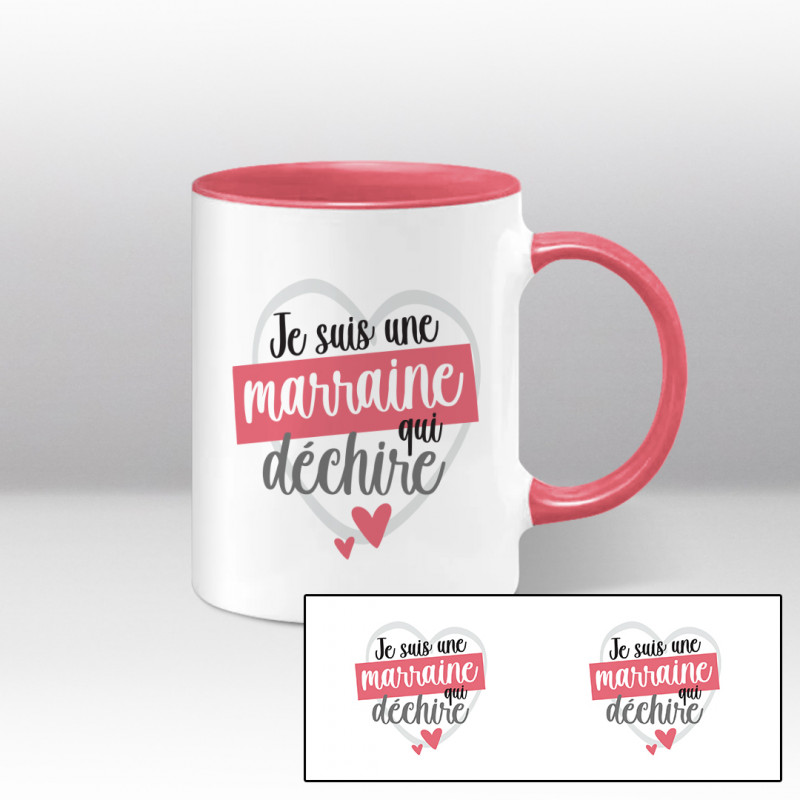 Je suis une marraine qui déchire - Mug bicolore blanc et rose Je suis une marraine qui déchire - Mug bicolore blanc et rose