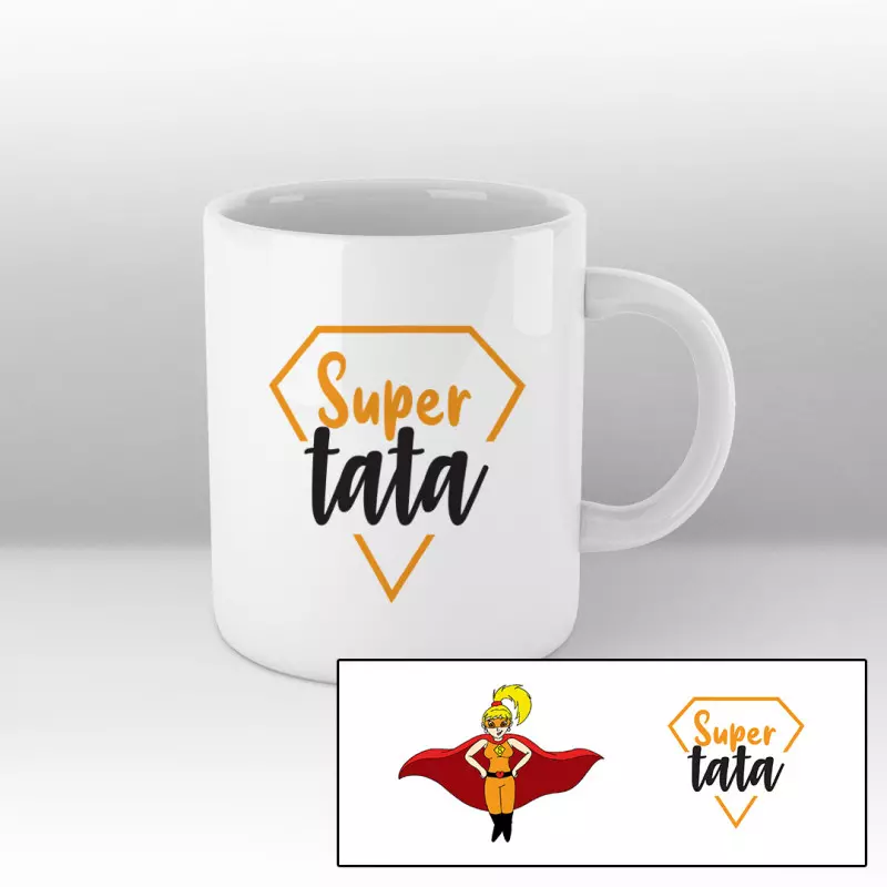 Super tata cartoon héroïque - Mug blanc